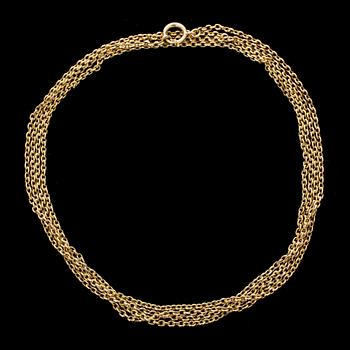 KLOCKKEDJA, 14 k guld. 1900-talets första hälft. Vikt ca 45 gram.
