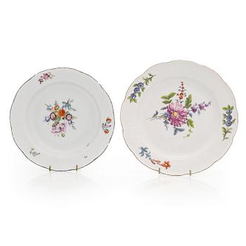 Two porcelain plates, by the Imperial Porcelain Factory in Saint Petersburg, period of Katarina I 1762-1796.
