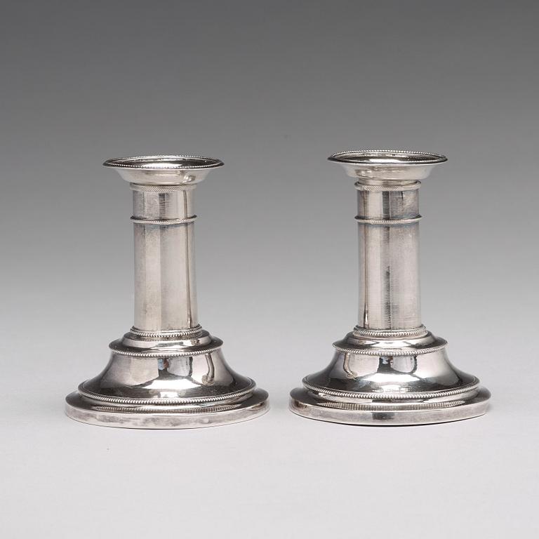 A pair of Swedish Gustavian silver candlesticks, marks of Sven Olson, Ängelholm 1803.