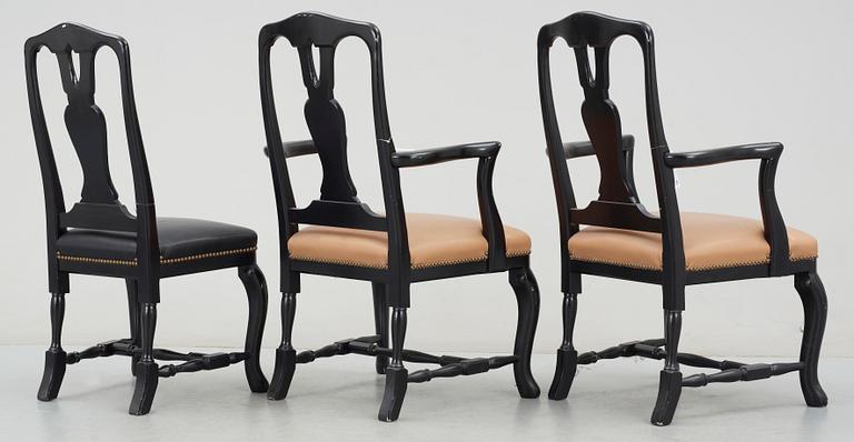 KARMSTOLAR samt STOL, 3 st, senbarockstil, 1900/2000-tal.