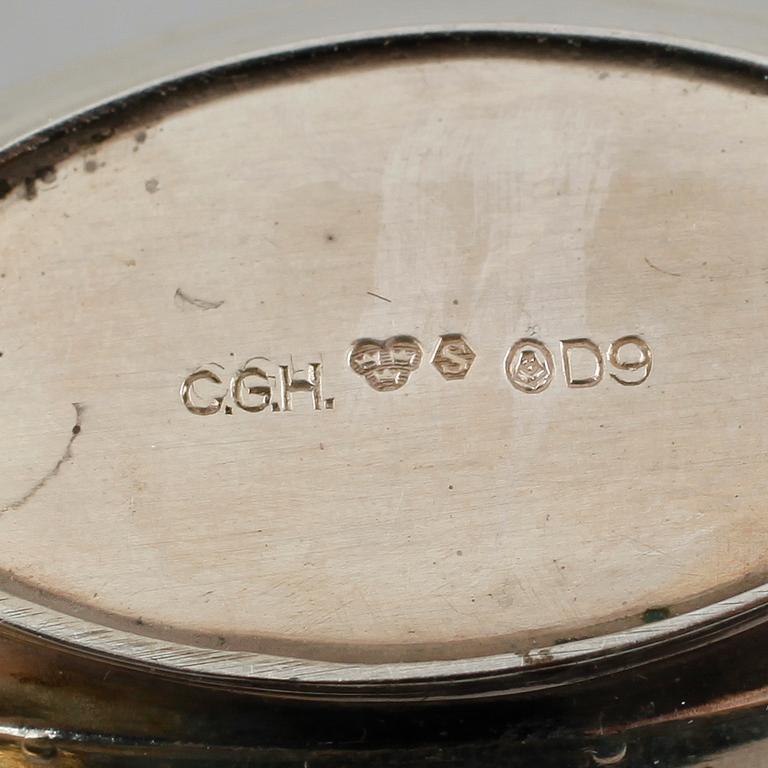 SALTKAR med SKEDAR, 1 par, silver, CG Hallberg, Stockholm 1954.