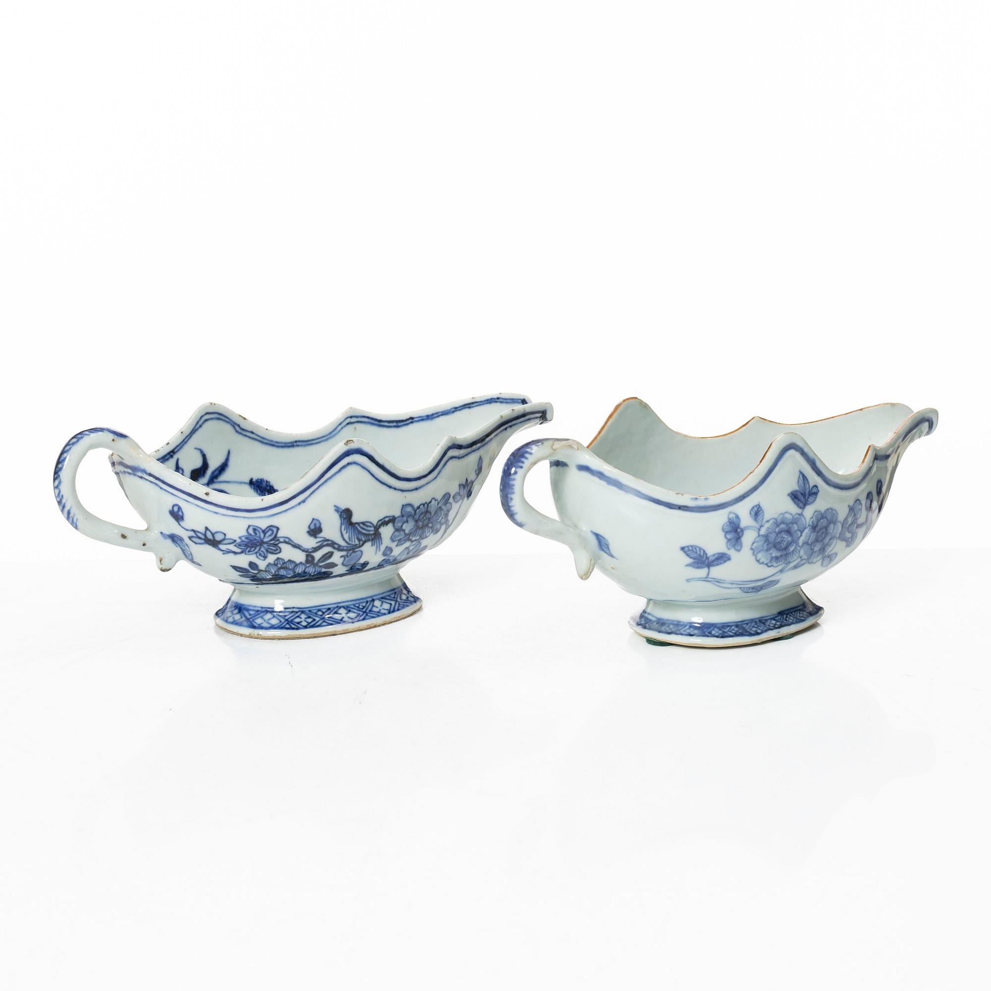 Såssnipor, två stycken, kompaniporslin. Qingdynastin, Qianlong (1736-95).