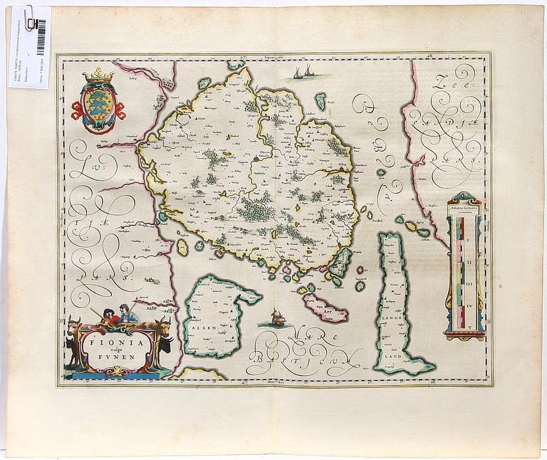 KARTA, handkolorerad, Blaeu, 1600-tal.