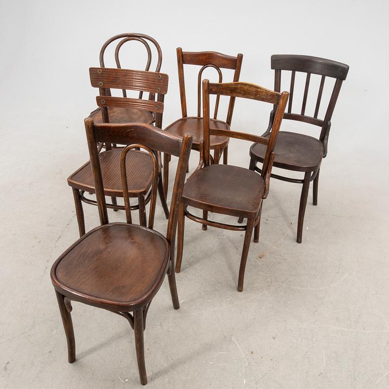 Six similar bent wood chairs from the first half of the 20th century.