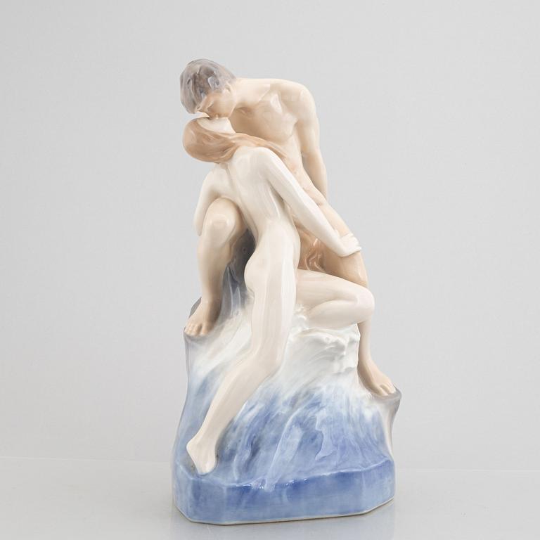 Theodor Lundberg, after. A porcelain sculpture, 'Vågen och stranden', Royal Copenhagen, Denmark 1969-1973.