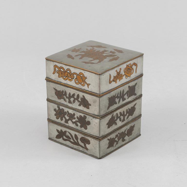 A Chinese pewter food container, Qing dynasty, circa 1900.