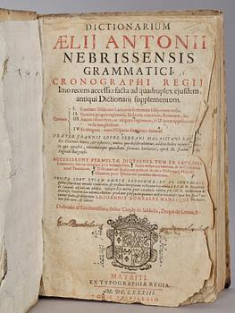 BOK, "Dictionarium Nebrissensis Grammatici..." av Aelij Antonii, Madrid 1683.