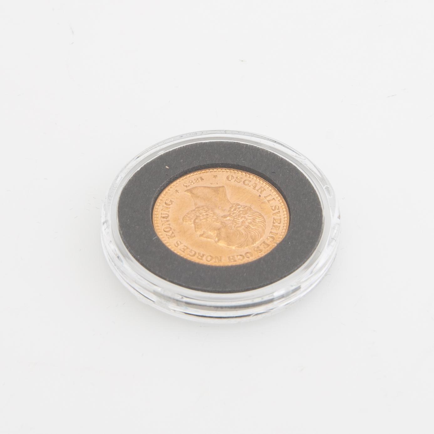 Gold coin Sweden, Oscar II 10 kr, 1883, mint error.