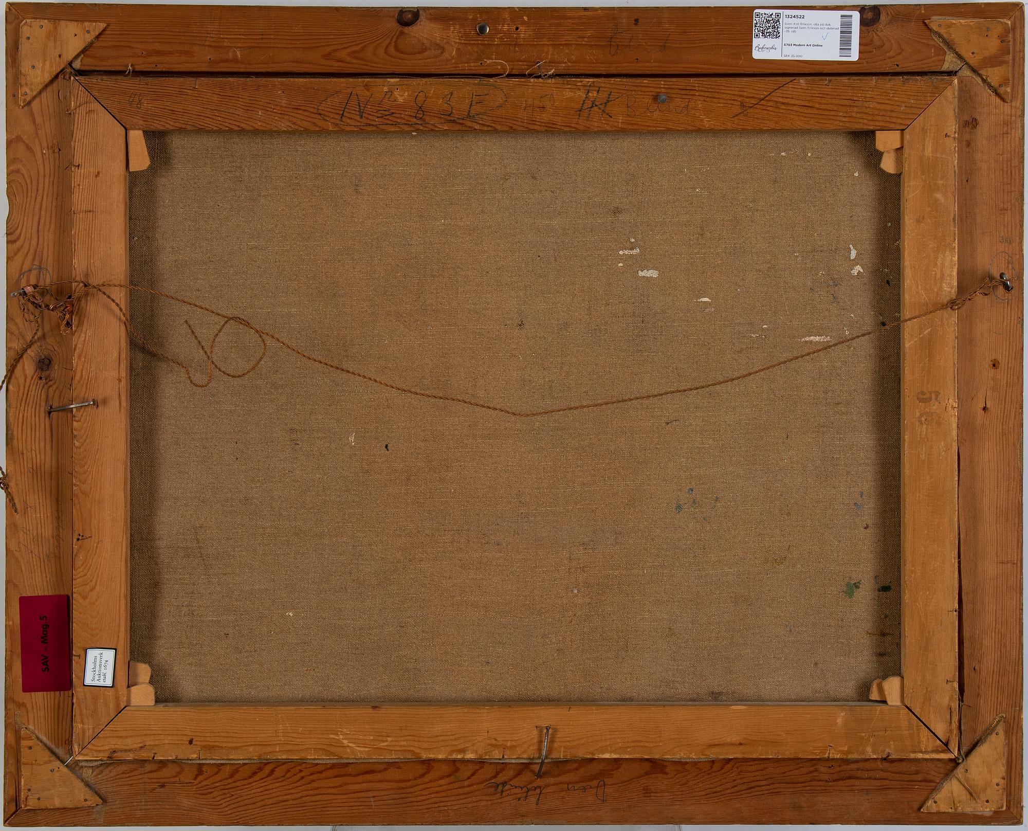 Sven X:et Erixson, olja på duk, signerad Sven Erixson och daterad -35.