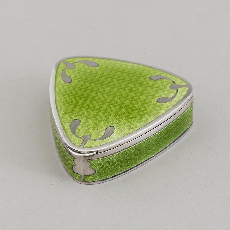 An Austrian Silver green guilloche enamel box, makers's mark Georg Adam Scheid, Vienna 1904.