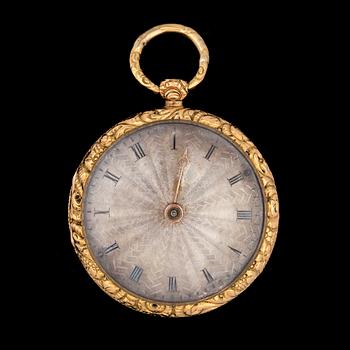 FICKUR, 2st, 18k guld, 1800-tal. Vikt (exkl urverk) 22,1g.