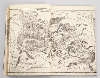 BOK, illustrerad med träsnitt av Hokusai, Japan, 1800-talets första hälft.