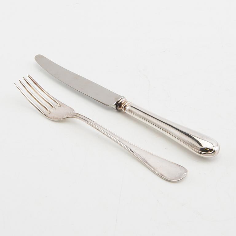 Bestick, 12 st, silver, modell "Svensk rund", GAB, Eskilstuna, 1990-tal.