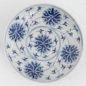 A Chinese blue and white porcelain 'lotus' dish, Qing dynasty, with Guangxu mark.