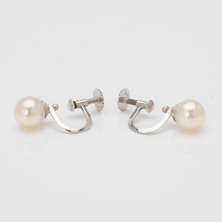 18K white gold earrings with cultured pearls.
