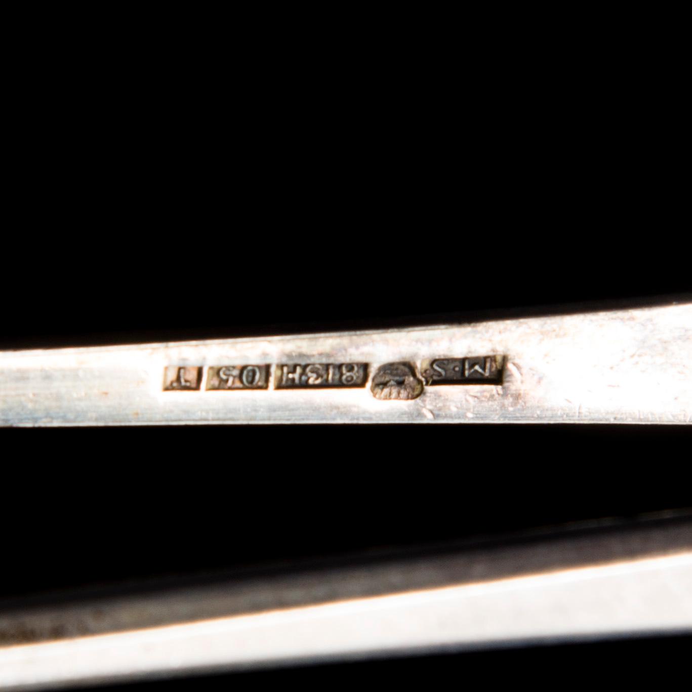 PARTI BESTICK, 44 delar, silver, "Mussla", finska stämplar, 1918-50. Tot vikt 1084,8 g.