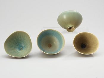 Three Berndt Friberg stoneware bowls and a vase, Gustavsberg Studio 1944-69.