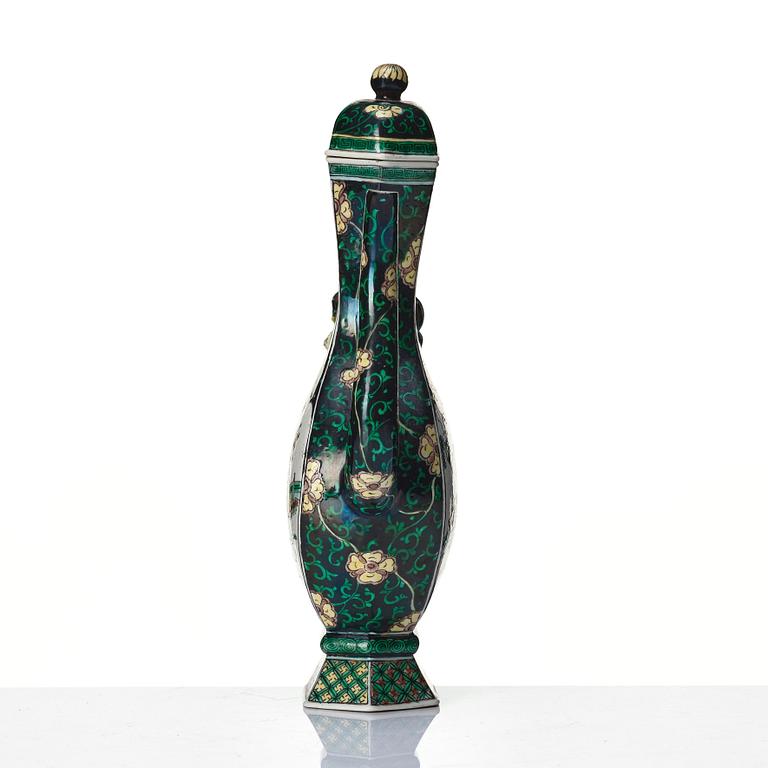 A famille noire ewer with cover, Qing dynasty, 19th Century with Kangxi six character mark.