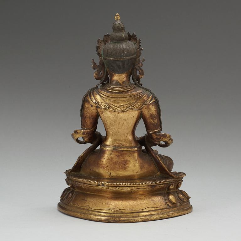 A gilt bronze Amitayus Buddha, Qing dynasty, 18th Century.