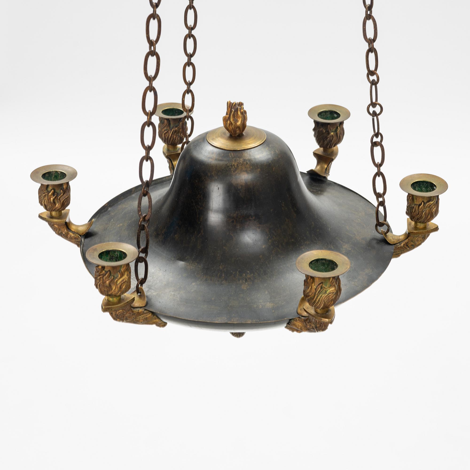 A Swedish  Empire style six light hanging-lamp, late 19th century /year 1900.
