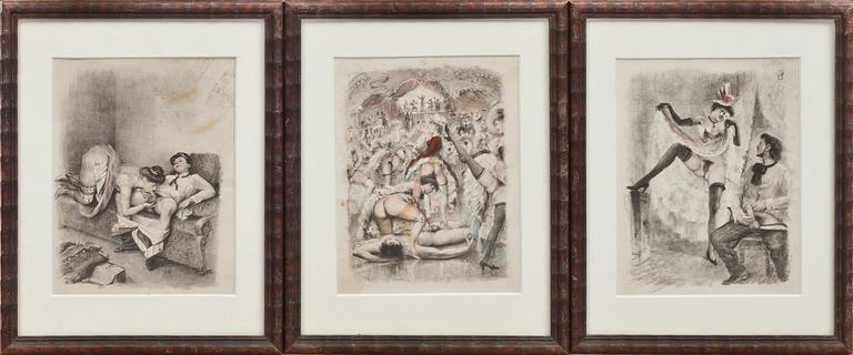 OKÄND KONSTNÄR, teckningar, 3 st. Erotiska motiv. 1900-talets första hälft.