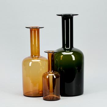 VASER, 3 st, glas, Otto Brauer för Holmegaard, 1970-tal.