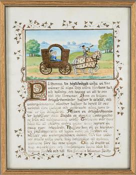 ELSA BESKOW, Teckning samt födelsedagsdikt, sign EB, dat 1924 a tergo.