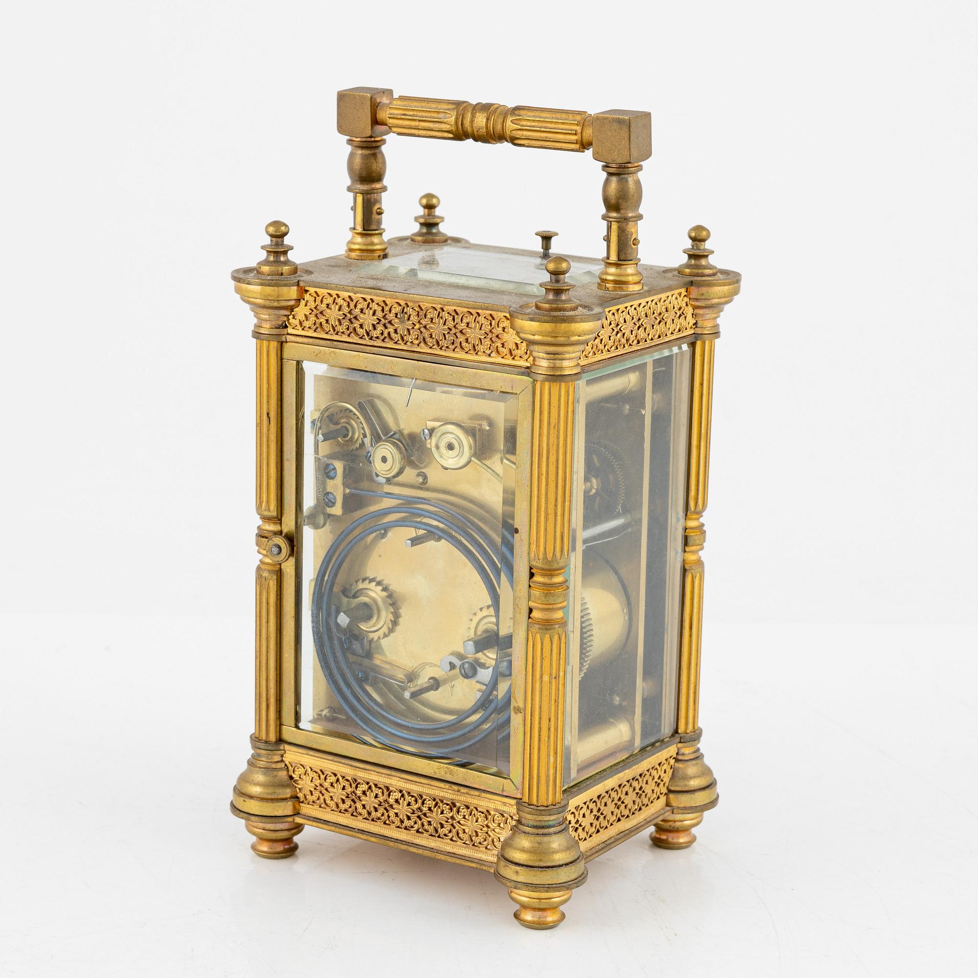 A brass carriage clock, 20th Century.