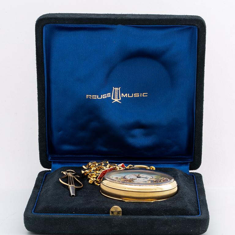 Charles Reuge "The Fountain" Automaton Pocket Watch, alarm, 57 mm.