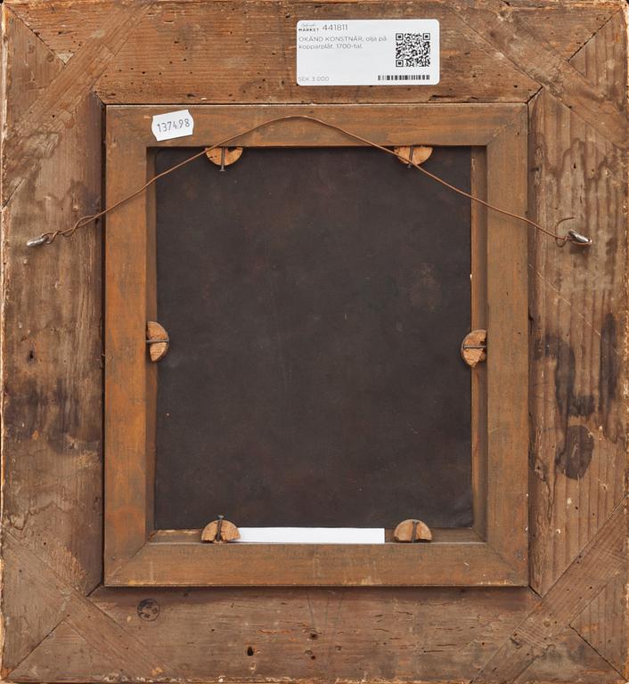 OKÄND KONSTNÄR, olja på kopparplåt. 1700-tal.