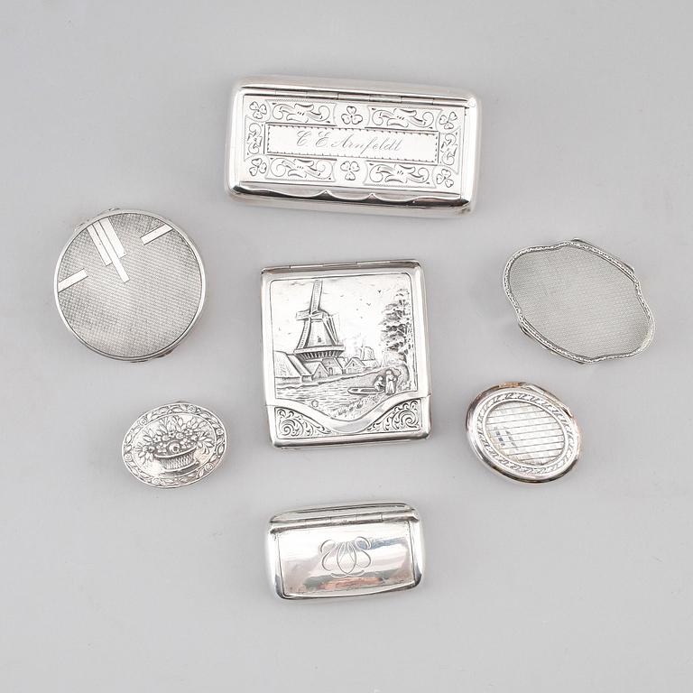 SAMLING DOSOR, 7 st, silver, 1900-tal. Vikt ca 232 g.