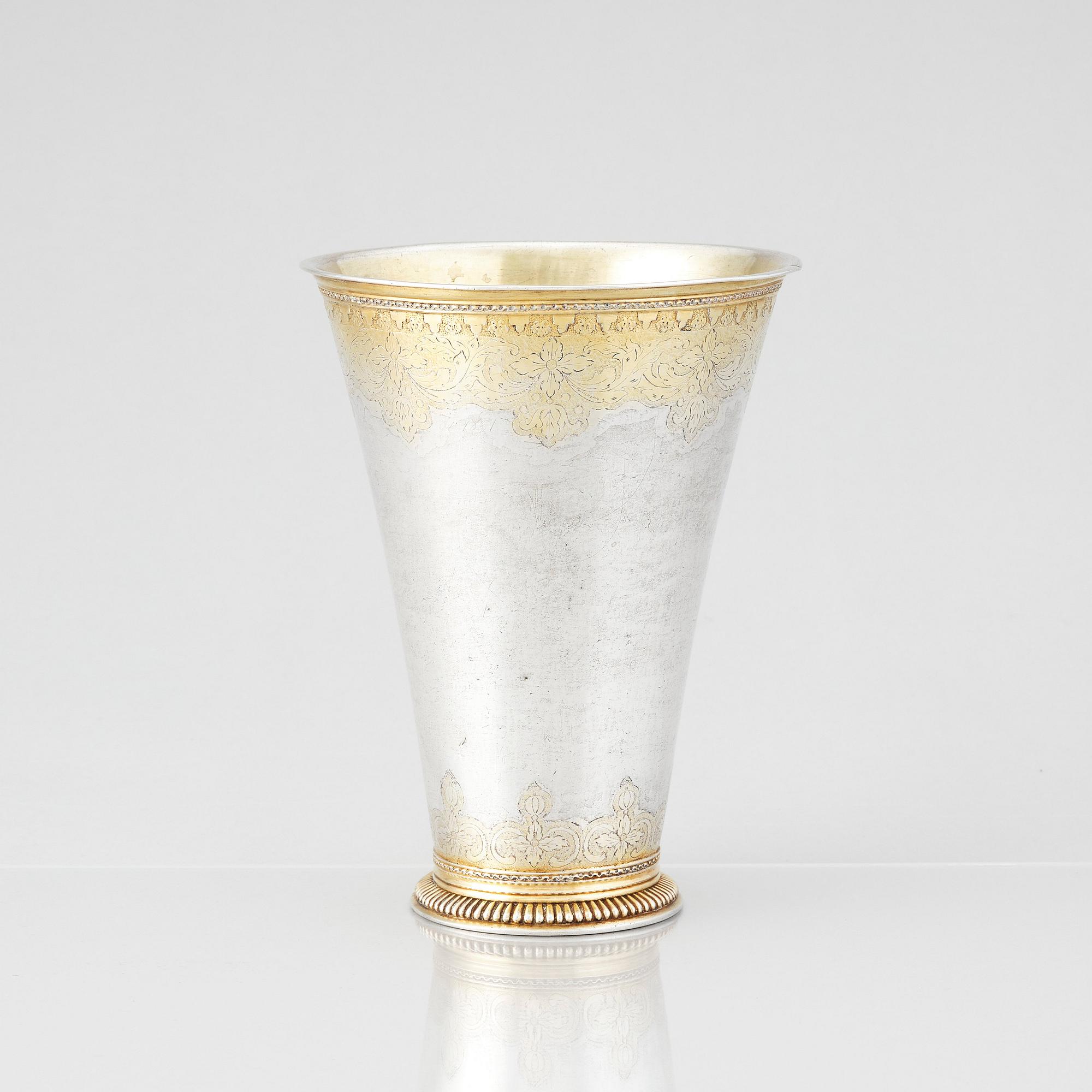 A Swedish 18th Century parcel-gilt silver beaker, mark of Isak Sauer, Stockholm 1751.