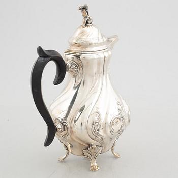 A 3-piece Rococo style silver coffee service, mark of GAB, Stockholm 1951-1954.