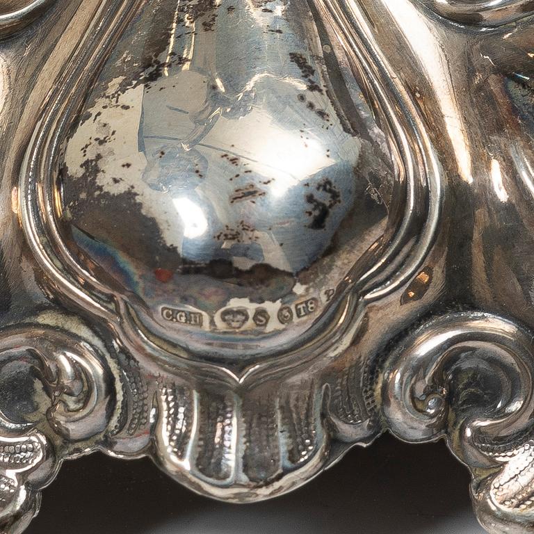 A pair of Baroque style silver candelabras, C.G.Hallberg, Stockholm, Sweden, 1945.