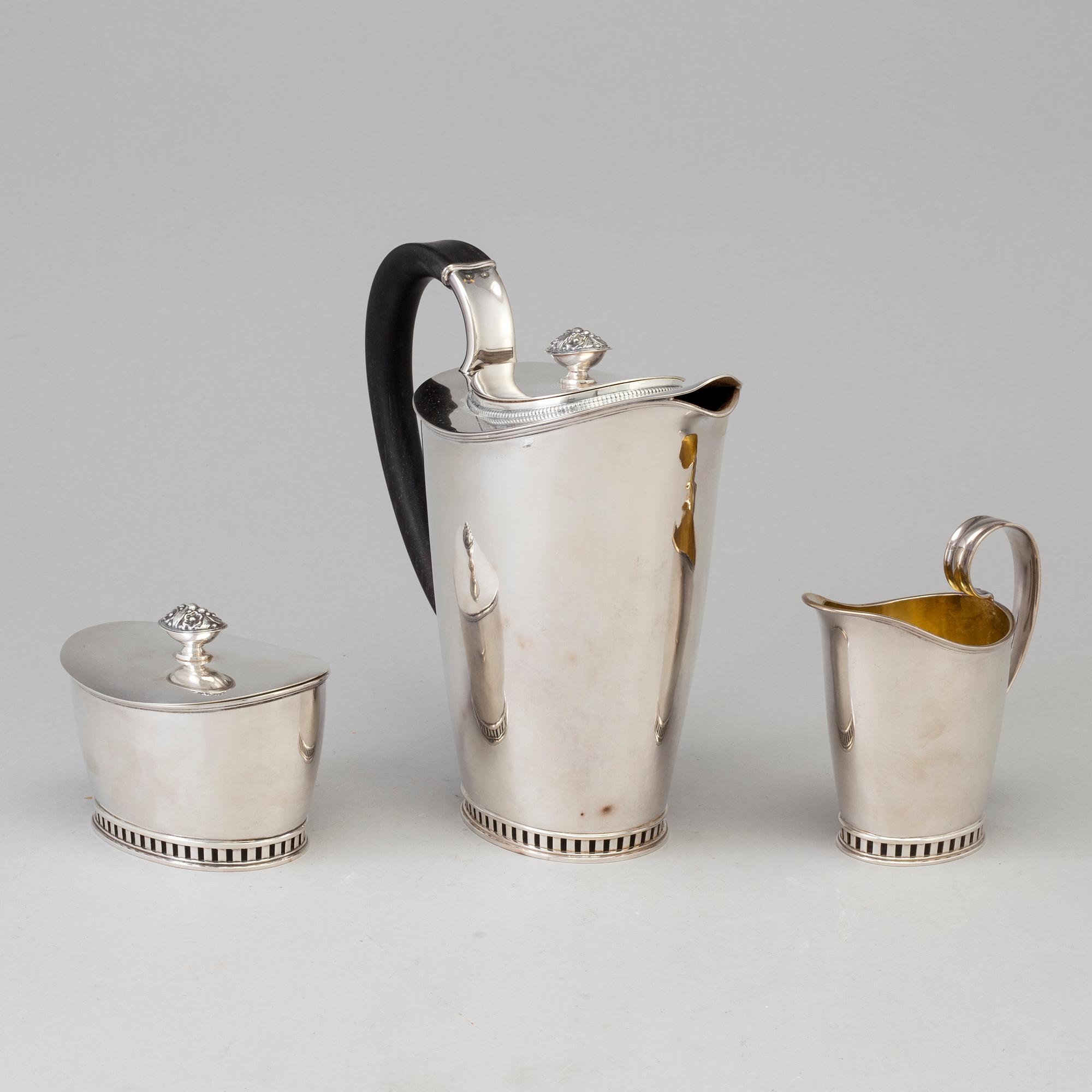 A three parts silver coffee set, by Sven-Arne Gillgren, GAB, Stockholm, 1957.