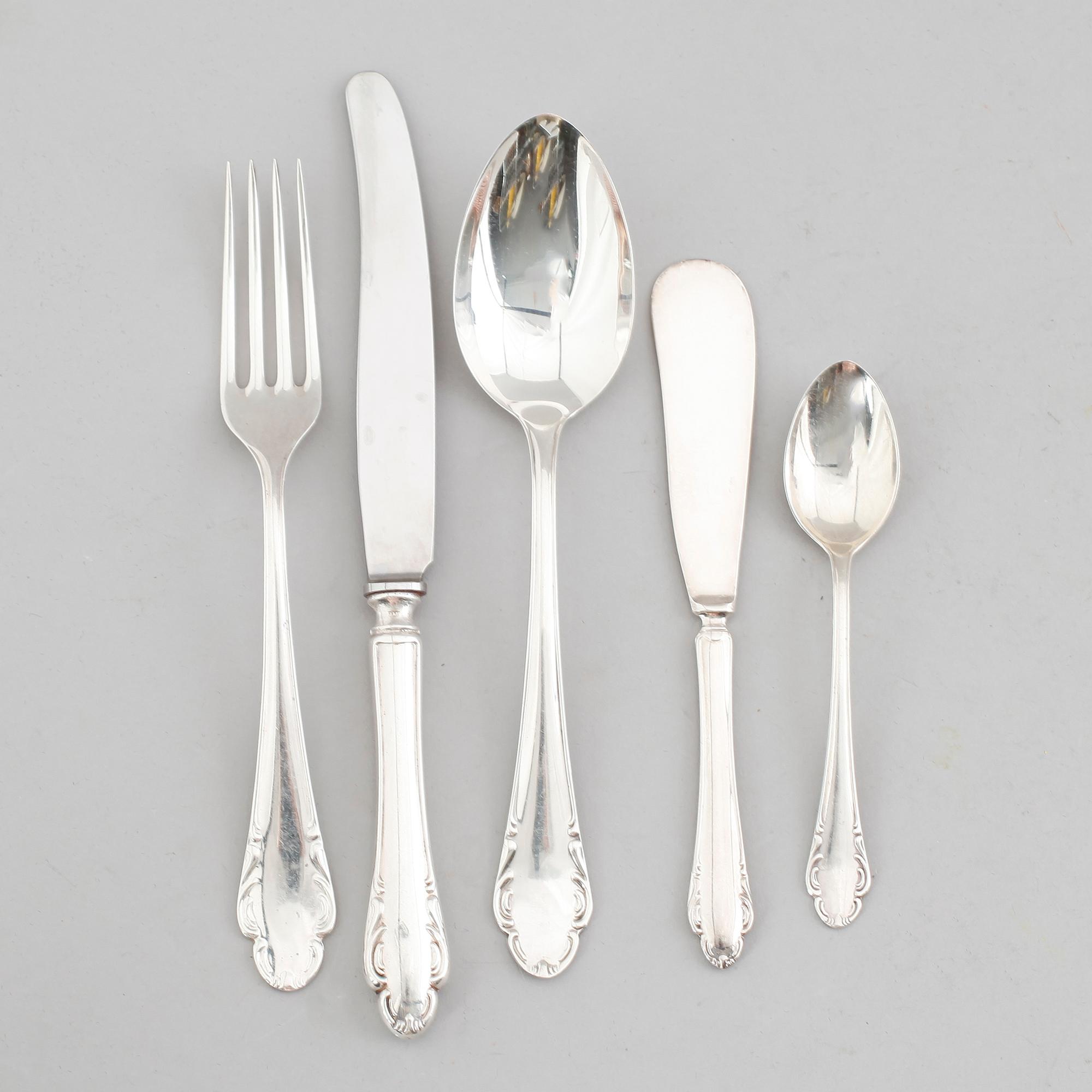 BORDSBESTICK, 25 delar, silver, "Haga", 1950-tal. Vikt ca 800 gram.
