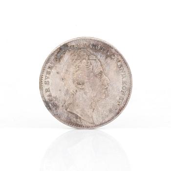 SILVERMYNT, 1/2 Riksdaler Specie, Oskar I av Sverige o Norge 1845. Vikt ca 17 gram.