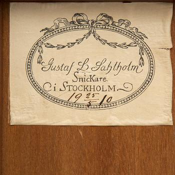 A DISPLAY CABINET, gustavian style, signed with label: "Gustaf L Sahlholm Snickare i Stockholm 25/5 1910".