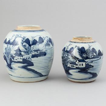 Two blue and white jars, Qing dynasty, 19th Century.