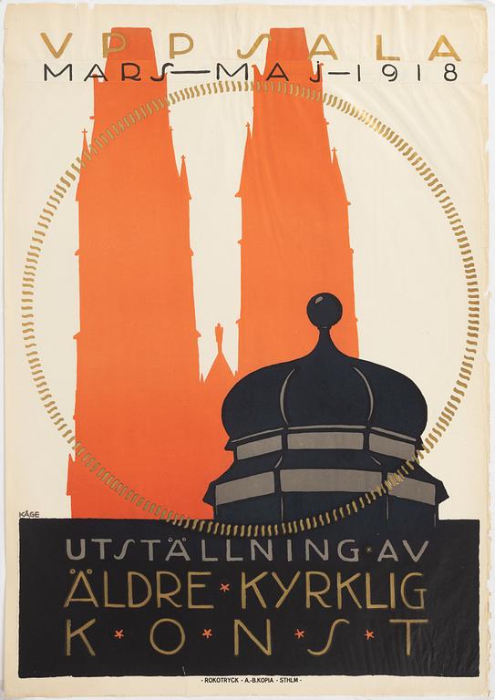 Wilhelm Kåge, litografisk affisch, "Utställning av Äldre Kyrklig Konst", Rokotryck, A.-B. Kopia, Stockholm, 1918.