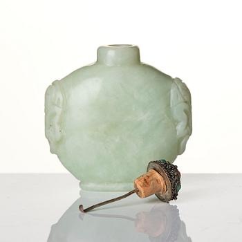 A group of three Chinese snuffbottles, stone, glass and bone, late Qing dynasty / around 1900.