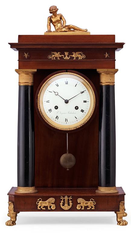 A Danish Empire 19th century mantel clock, marked "F. Jürgensen Kiöbenhavn".