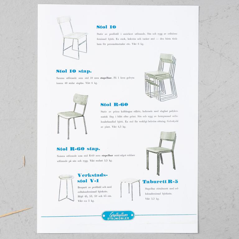Chairs, 6 pcs, "Chair 10", mid-20th century. Grythyttan's steel furniture. First half of the 20th century.