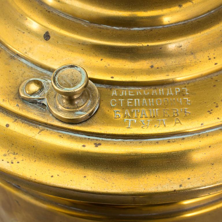 A Russian brass samovar from The Batashev Brothers, around year 1900.