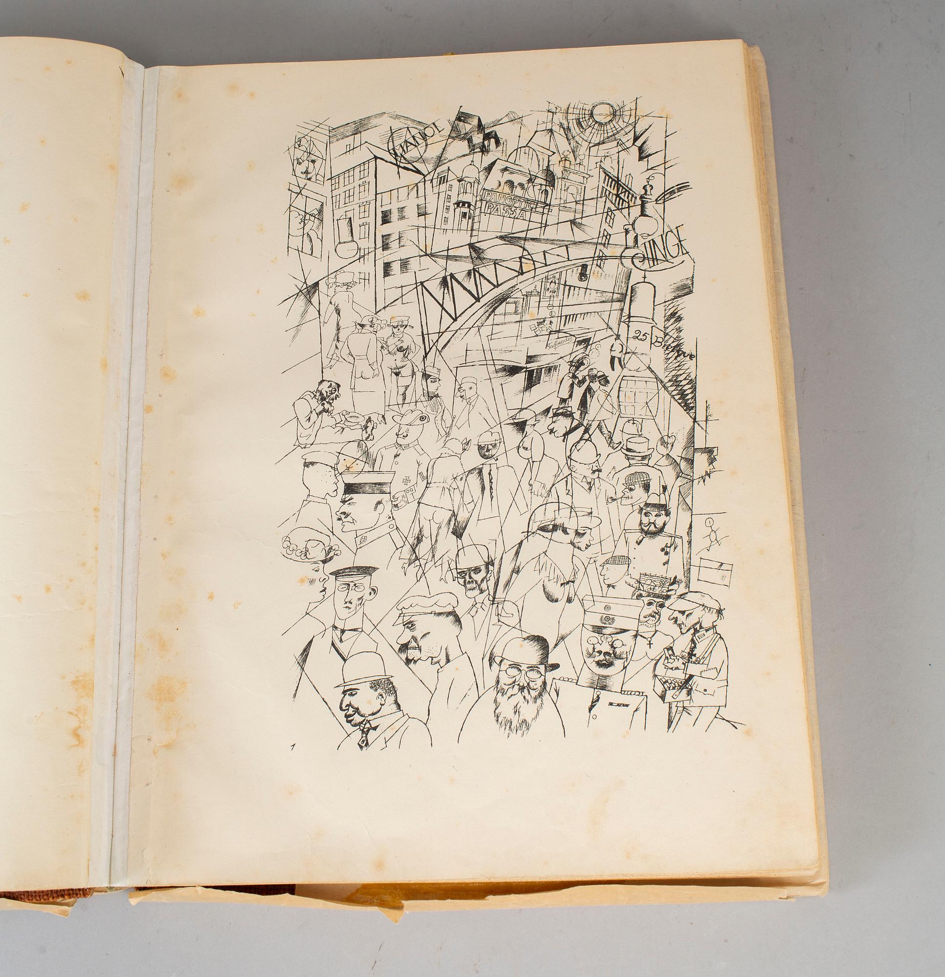 GEORGE GROSZ, book with 84 offset lithographs and 16 offset lithographs in color, Der Malik Verlag, Berlin 1923.