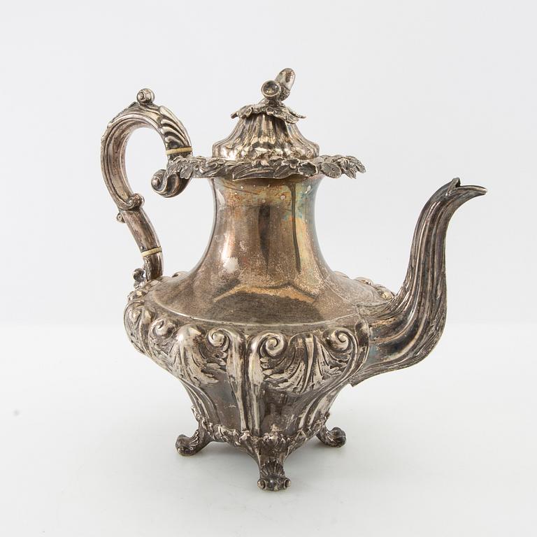 Gustaf Möllenborg, coffee pot in the neo Rococo style, silver, Stockholm 1842.