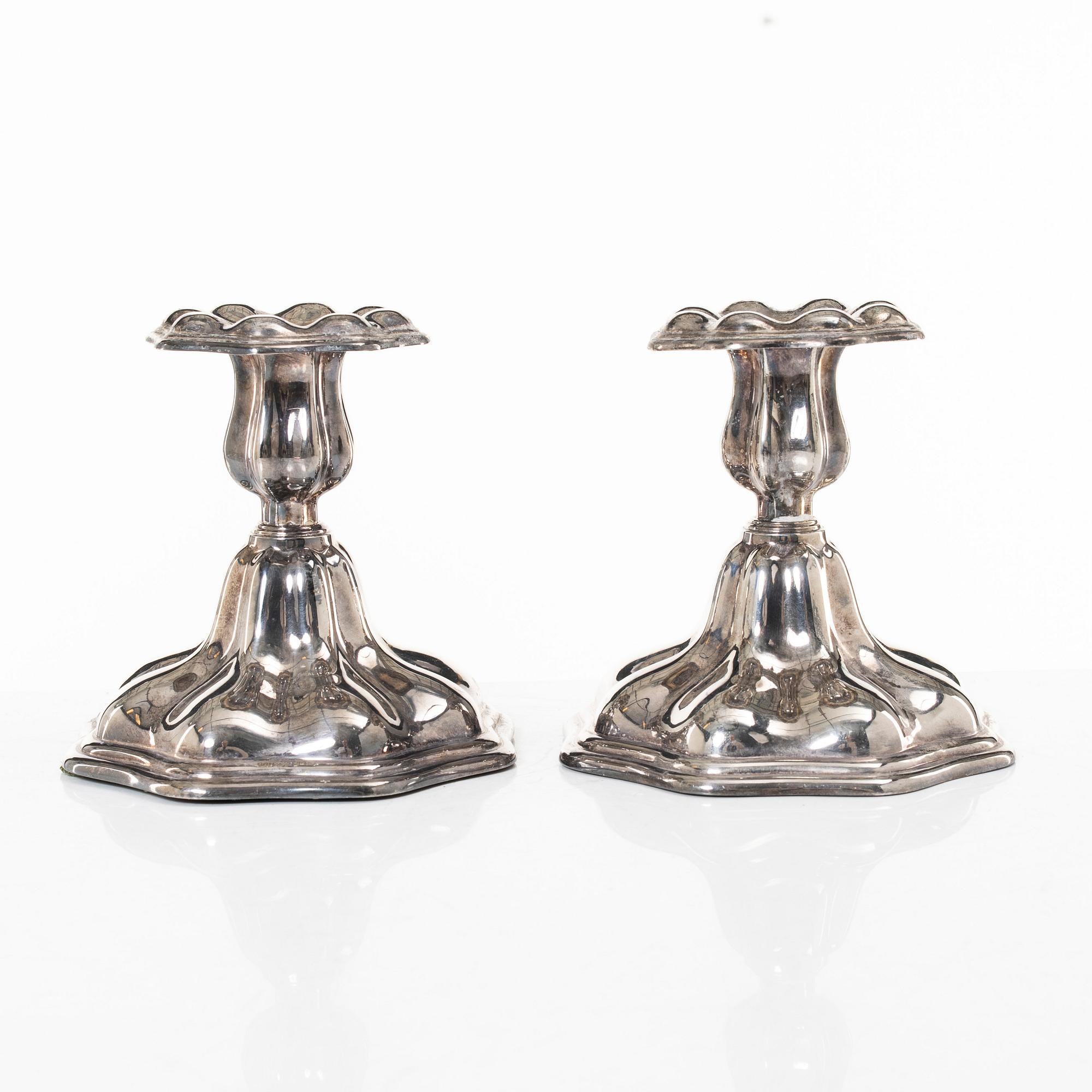 Ljusstakar, ett par, silver, C G Hallberg, 1955.