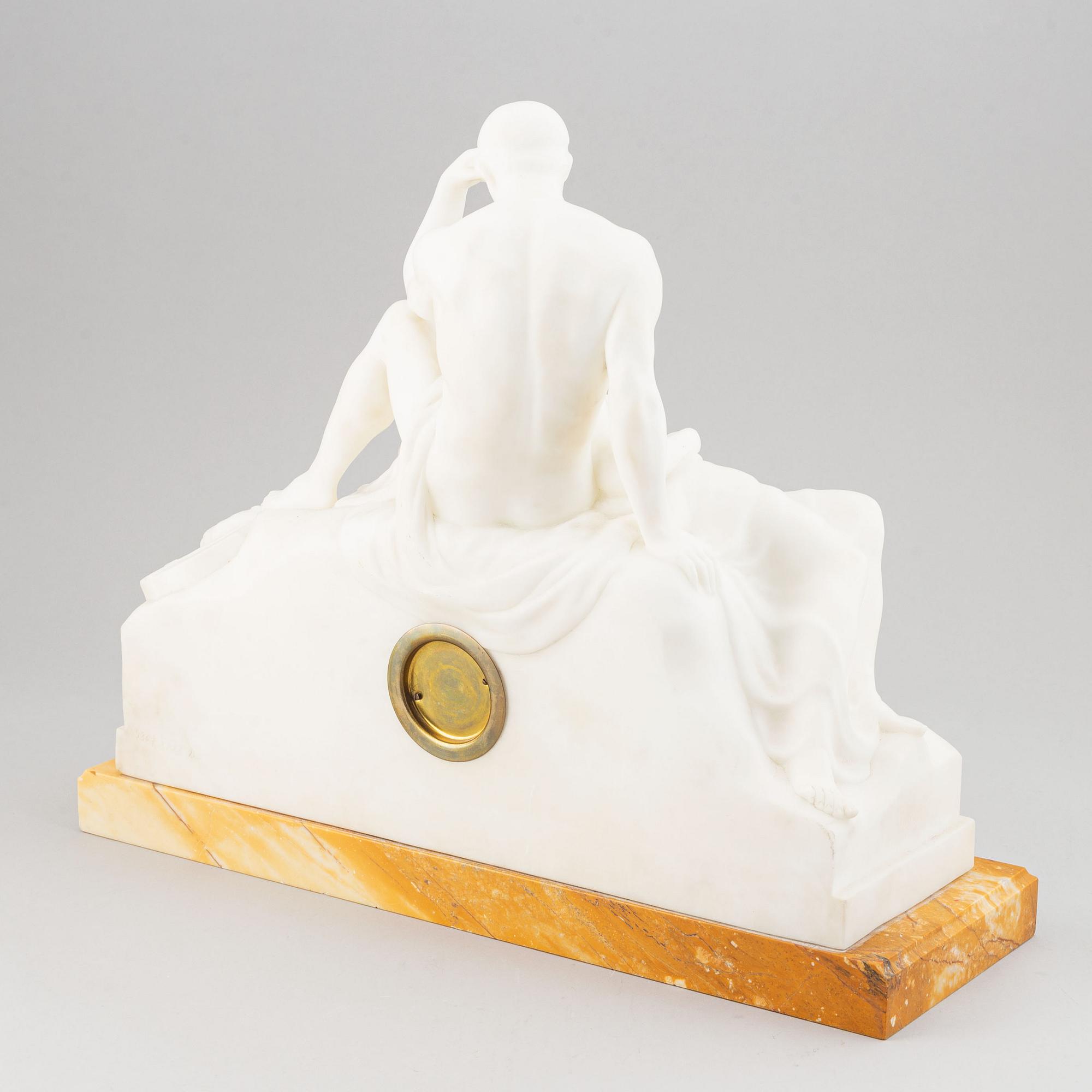 An alabaster mantle clock from the second half of the 19th-century.