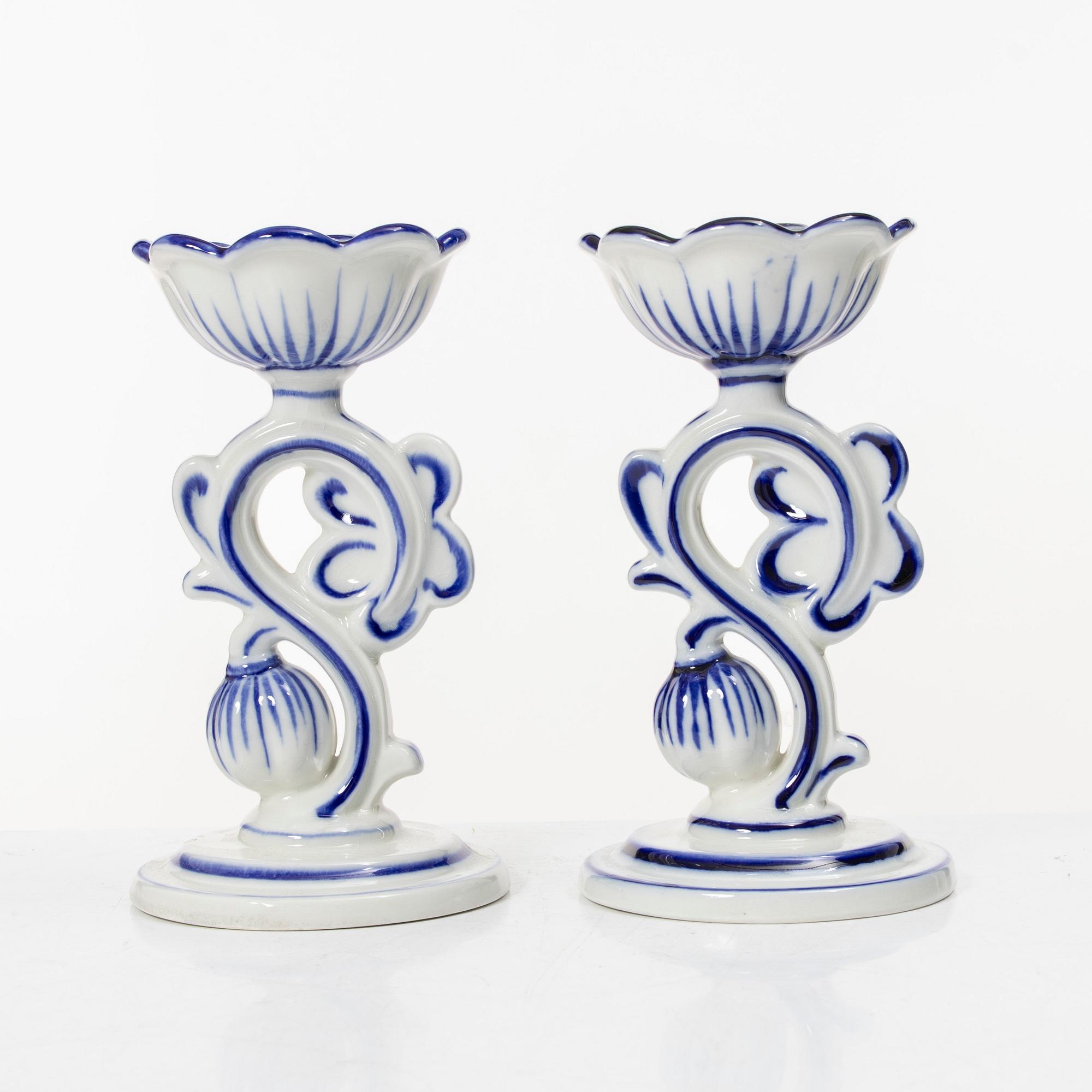 Arthur Percy, a pair of candlesticks, Gefle Upsala Ekeby.