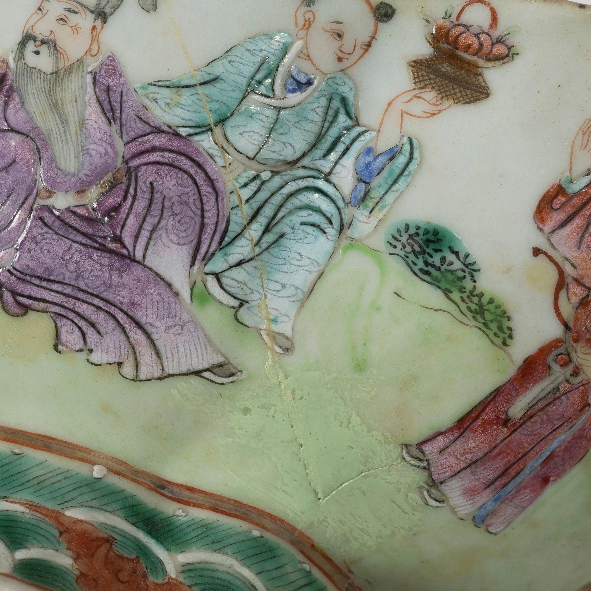 A set of five famille rose tea cups, Qing dynasty, 18th century and a bowl, Qing dynasty, 19th century.